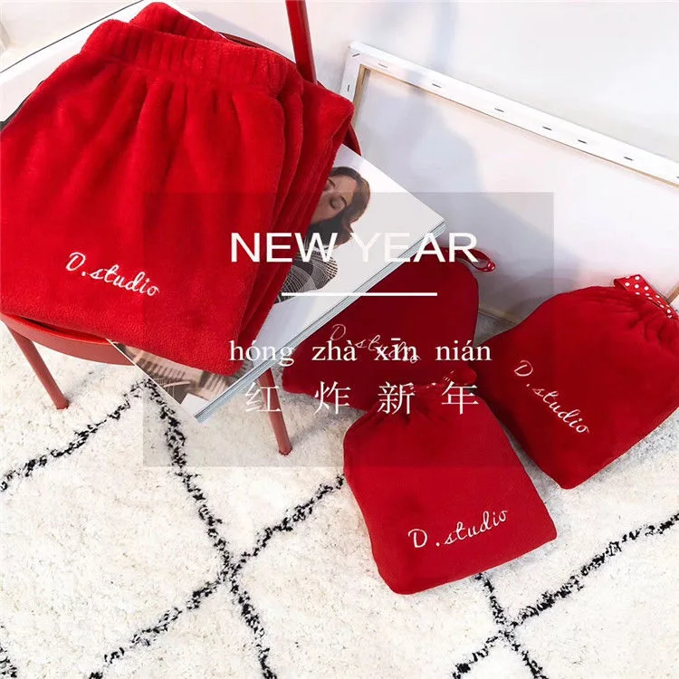 Bright red Повседневные Бархатные спортивные штаны от Harlan, женские плотные теплые брюки с эластичной резинкой на талии, женские удобные домашние пушистые брюки - Цвет: Bright red