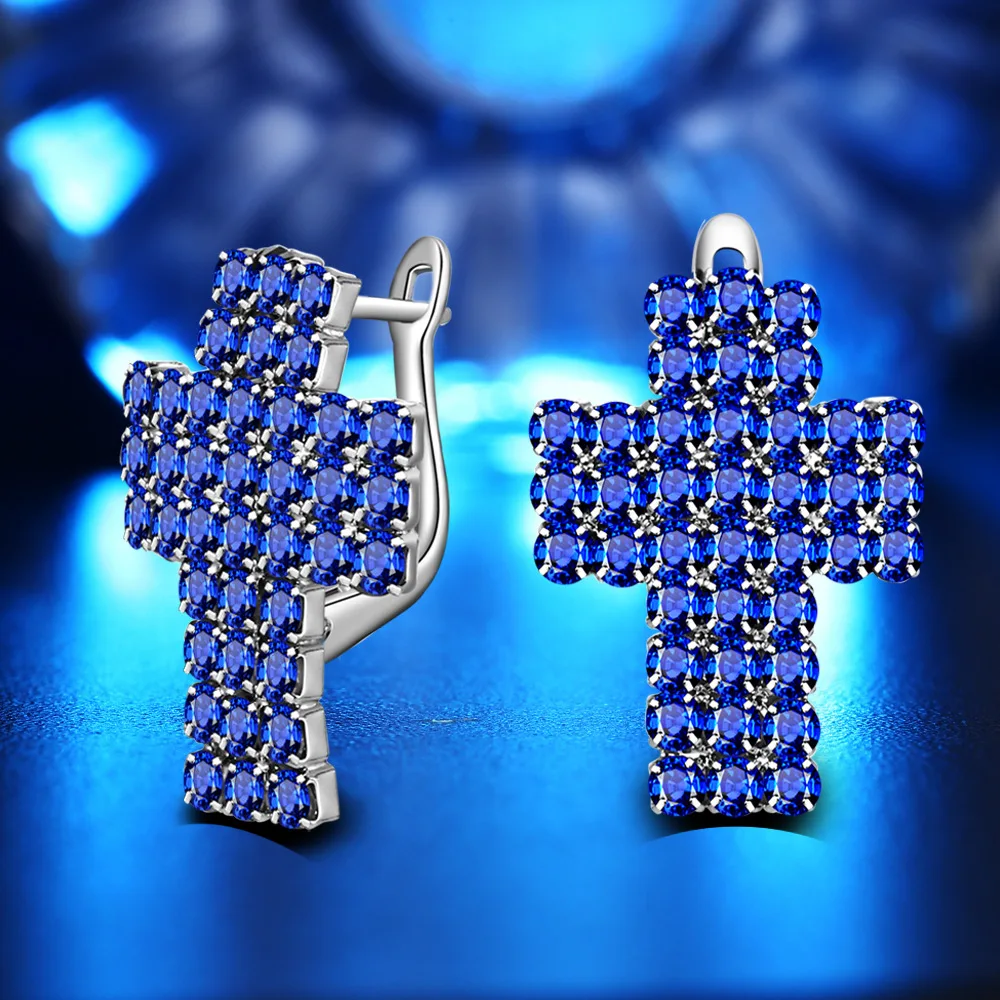 

Серьги женские из серебра 925 пробы с синим кубическим цирконием