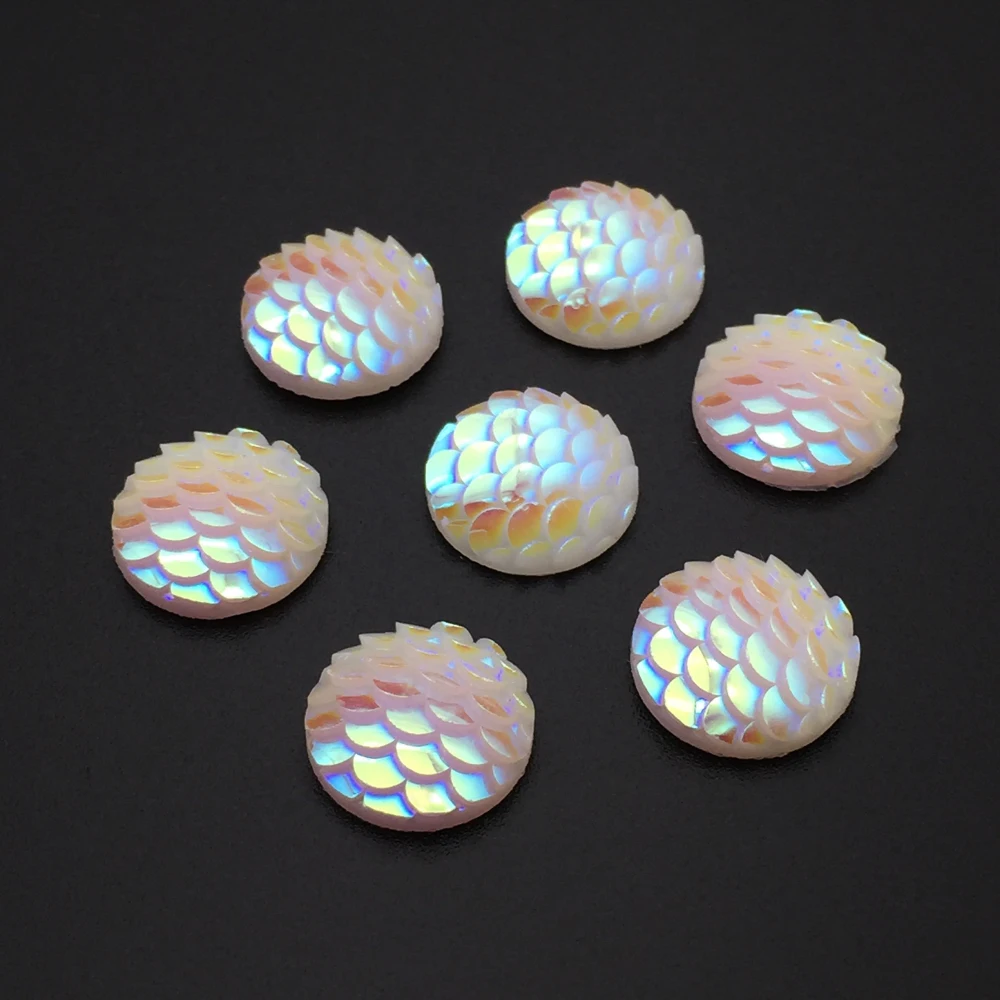 40pcs 12mm Resin Cabochons Fish Scales Round Cameo Flat Back Cabochon Supplies for Jewelry Finding Diy Craft 11 | Украшения и