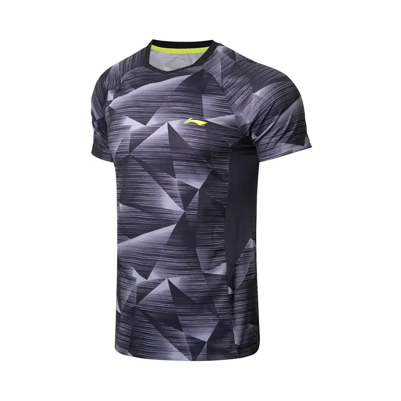 Li-Ning мужские футболки для бадминтона, дышащие, комфортные, для фитнеса, соревнований, верхняя подкладка, спортивные футболки, футболка AAYN259 COND18 - Цвет: AAYN259-1H