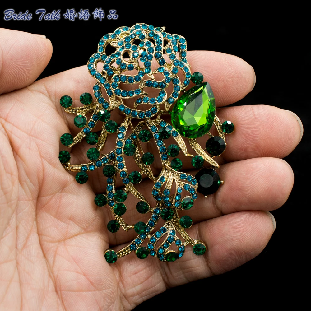 Модная Винтажная брошь в виде розового цветка с искусственными кристаллами