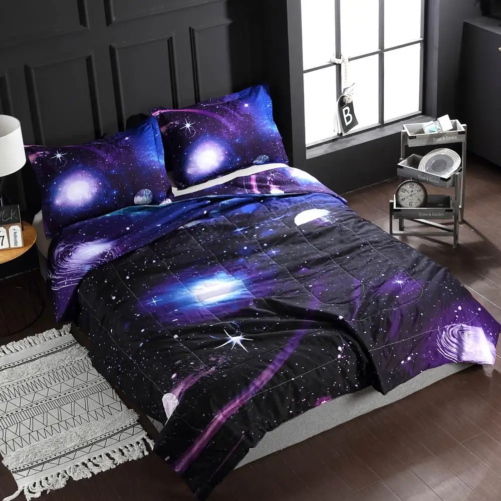 20190556QP Galaxy пространство небо Стёганое одеяло ing Тонкий плед шить полиэстер ткань полиэстер Наполнитель queen 3 шт., стеганый набор наволочки - Цвет: 20190556QP
