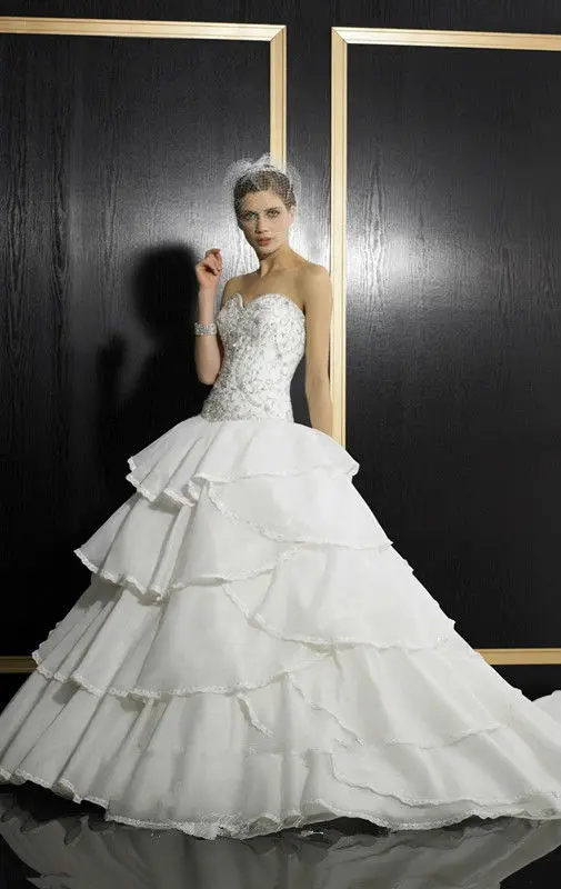 2013 Dress to the Floor Wedding Dress/ Ball Gown dress Beading Organza Zipper Sweetheart White/Iovry Chapel train Custom made|dress america|dress