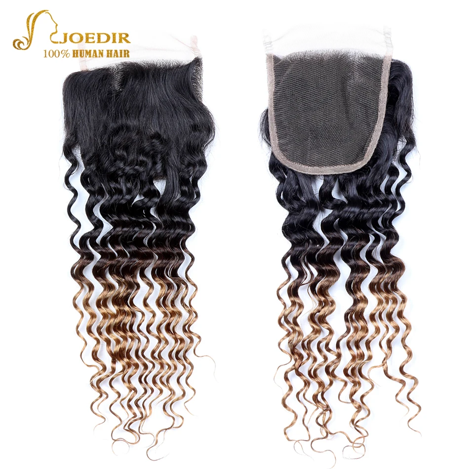 Joedir бразильский глубокая волна Волосы Связки с закрытием 3 Ombre волос Weave кружева 4x4