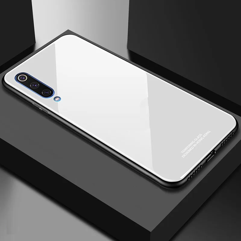 white SemgCeKen роскошный жесткий стеклянный чехол mi rror для xiaomi mi 9 se mi 9 Силиконовый ТПУ задний Чехол для телефона etui mi 9 se 9se - Цвет: white