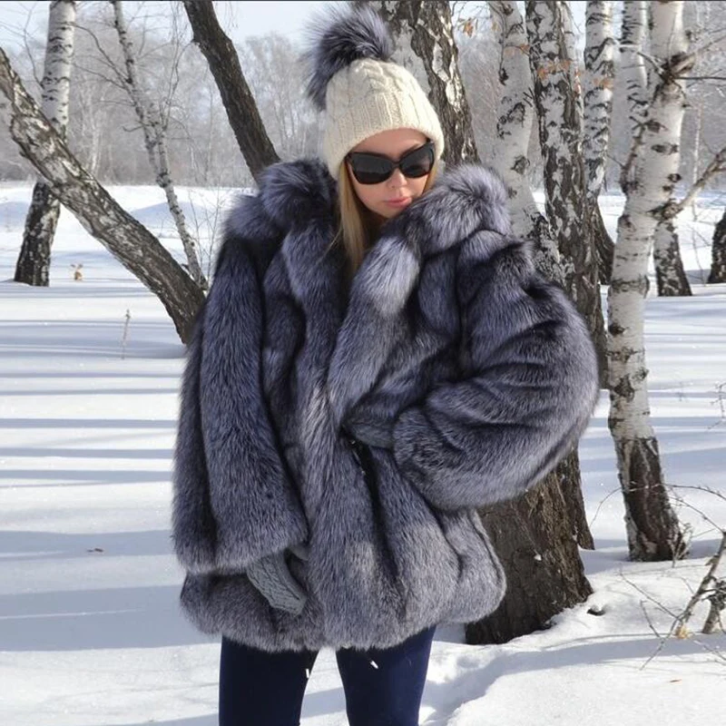 Роскошные пальто из Меха чернобурки куртка натурального Лисьего меха толстая