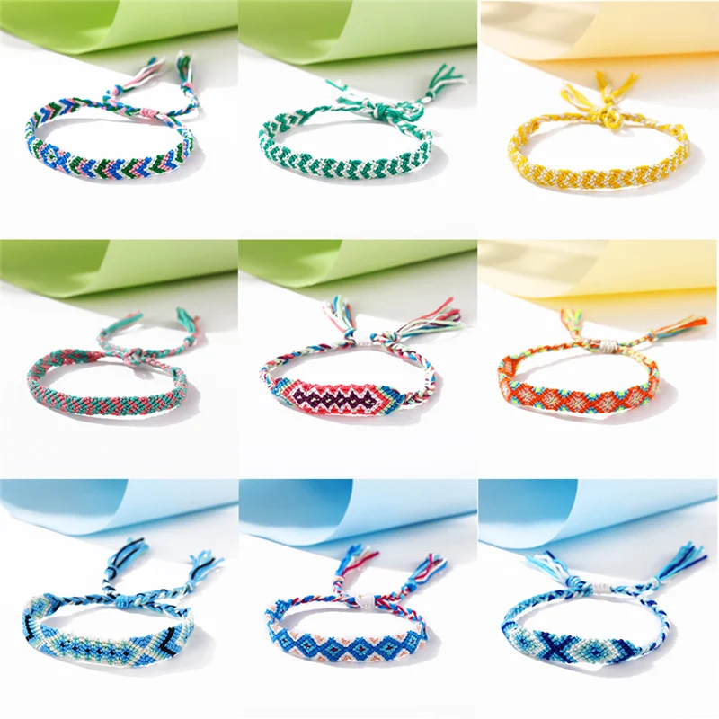 Женский плетеный браслет Boho винтажный хлопковый с плетением ручной работы