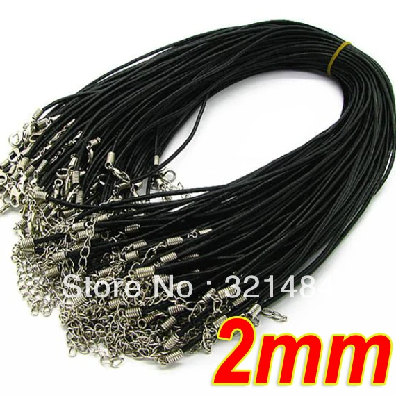 

200pcs/Lot 2mm 18inch Black Real Leather Cord Necklace For Pendant Jewelry