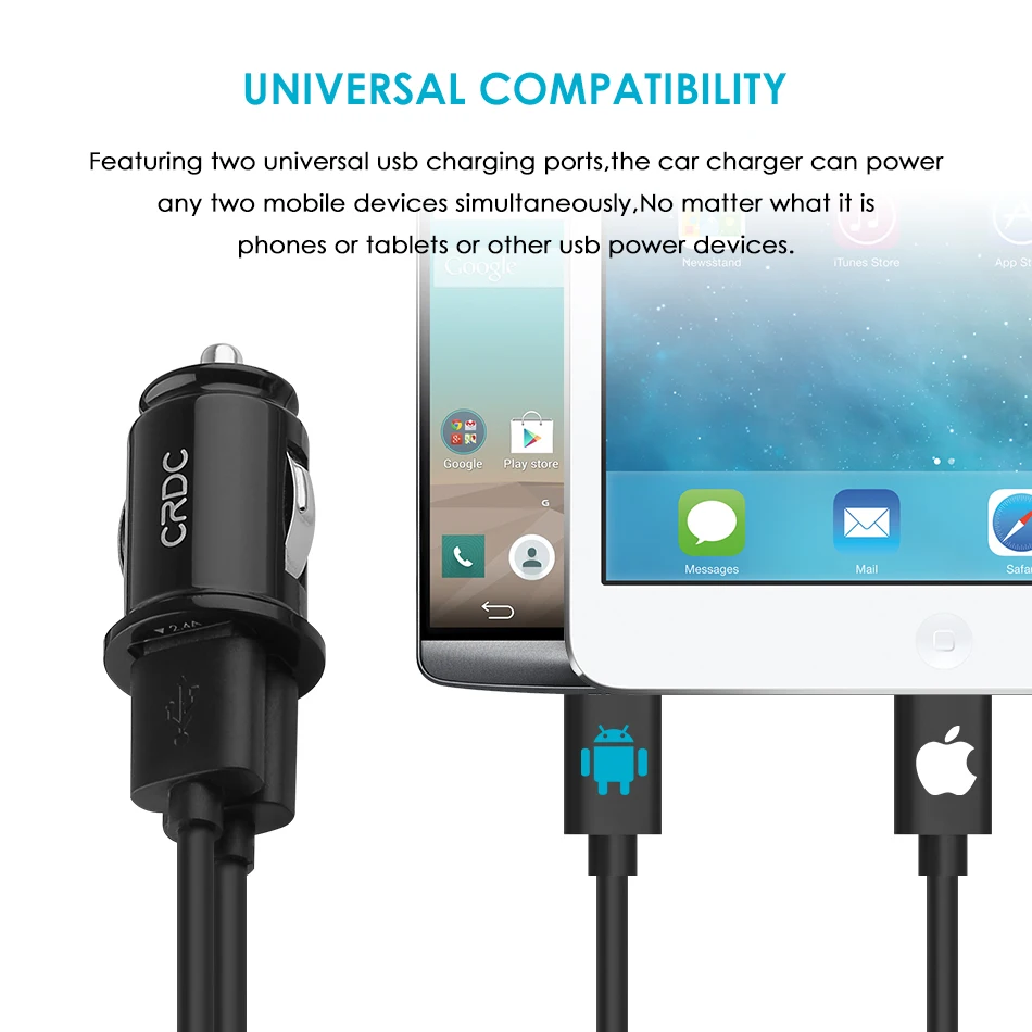 CRDC автомобильное зарядное устройство 4.8A/24 Вт USB для телефона двойной порт быстрая