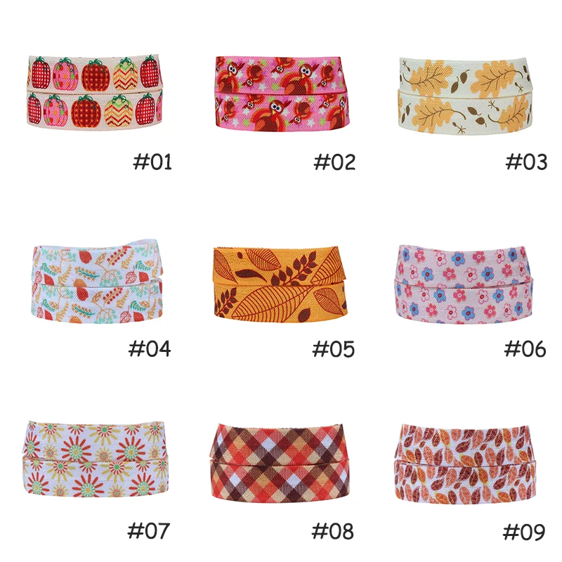 

FLRA FOE (100yards/lot/design) New fashion thanks giving fold over elastic ribbon for hair bands