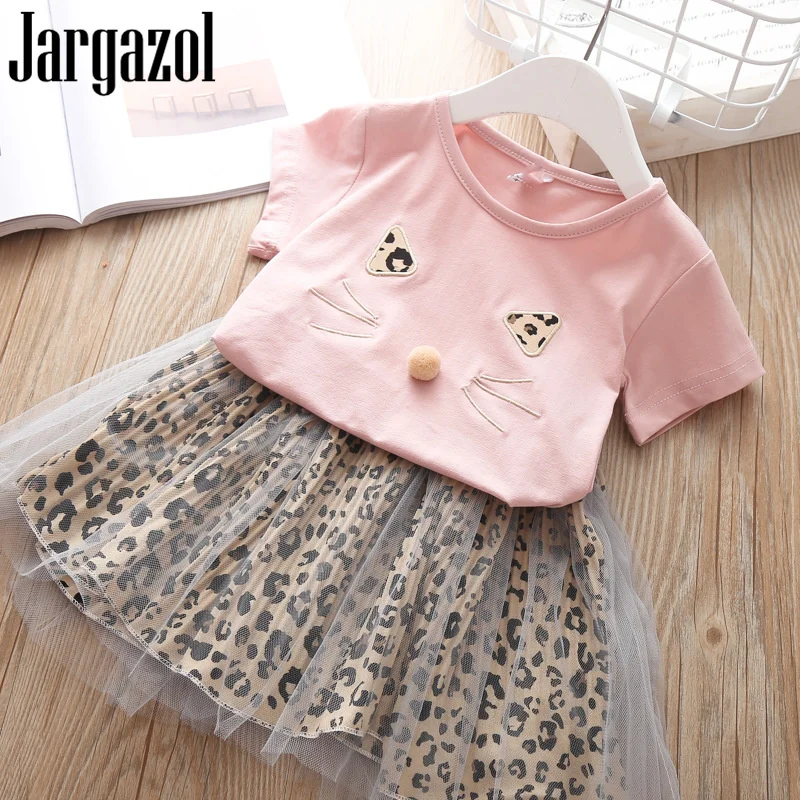 Комплект одежды для маленьких девочек 2019 г. летняя вышивка мультяшного кота
