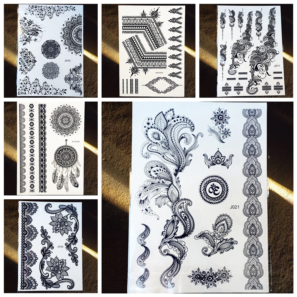 25 стильных классических татуировок черная хна поддельные Мандала Лотос