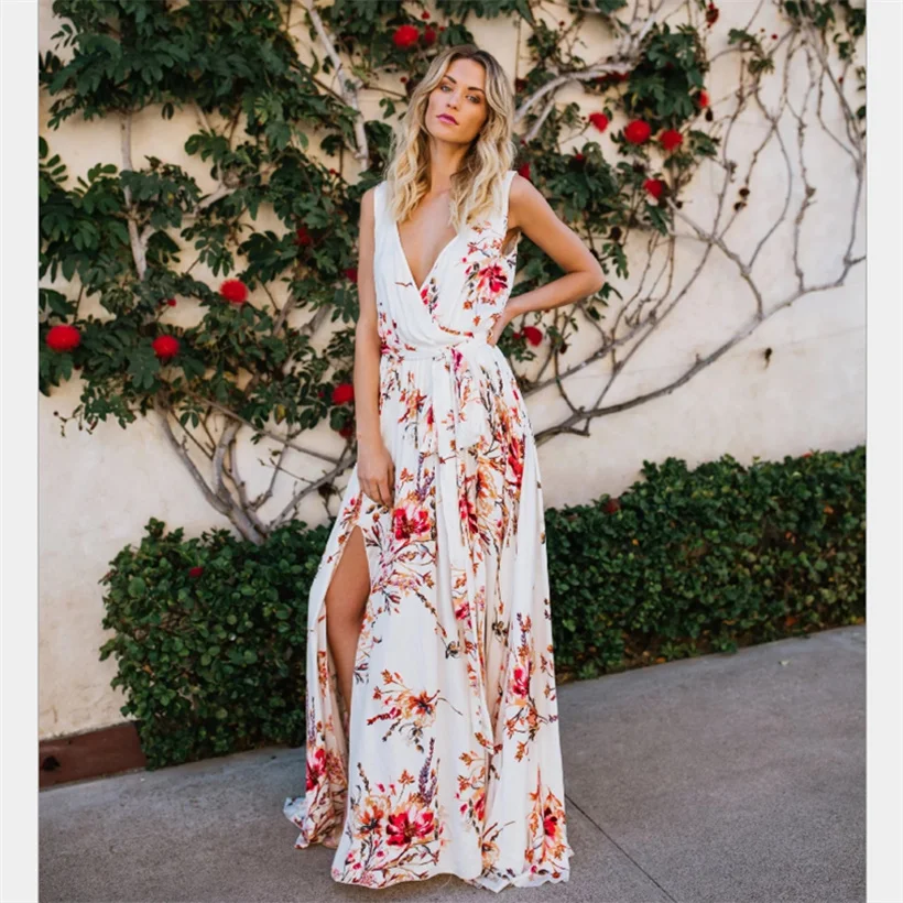 Женский пляжный сарафан с v образным вырезом Oulylan шифоновое длинное пляжное