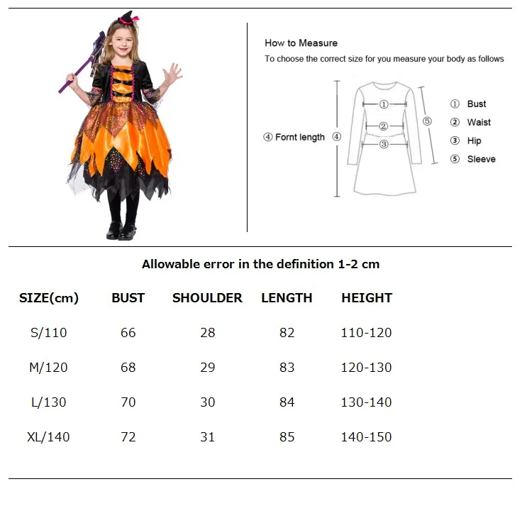 Костюм на Хэллоуин для девочек Маленький костюм ведьмы детская Pnmpkin Фея Косплэй