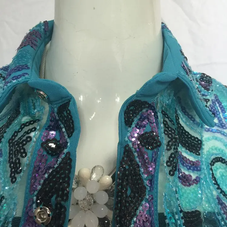 Autumn and winter new fashion brand beading lace sequins shirt long-sleeved ladies Slim was thin cardigan blouse w1999 |