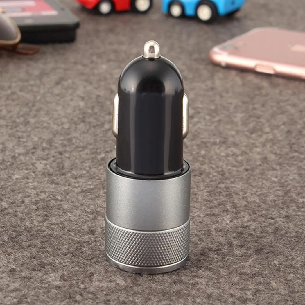 2.1A 1A Dual USB Автомобильное зарядное устройство алюминий сплав Универсальный умный