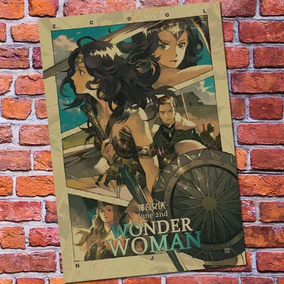 Винтажный бумажный Ретро аниме постер-Wonder Woman DC-poster cudi poster/Винтажный домашний Настенный декор - Цвет: Светло-серый