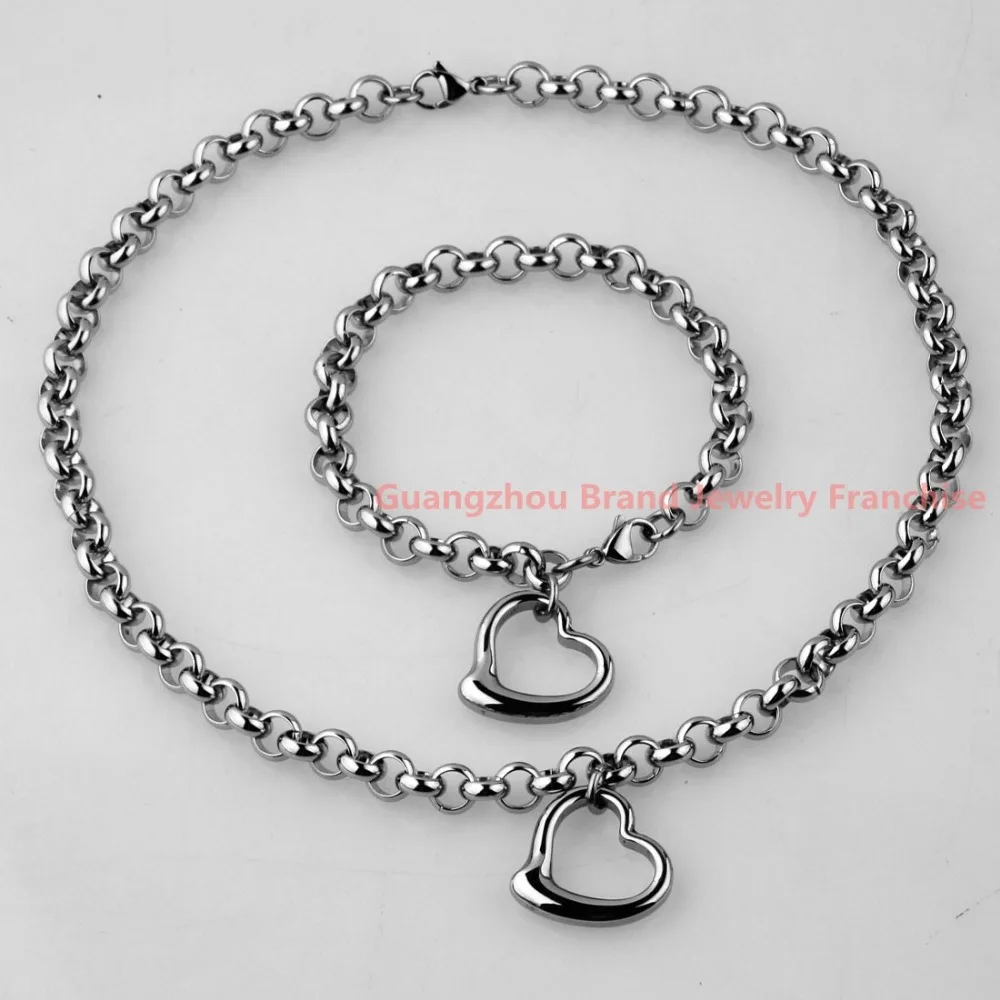 Новые Модные женские ювелирные наборы серебро из нержавеющей стали 8 мм Rolo полое