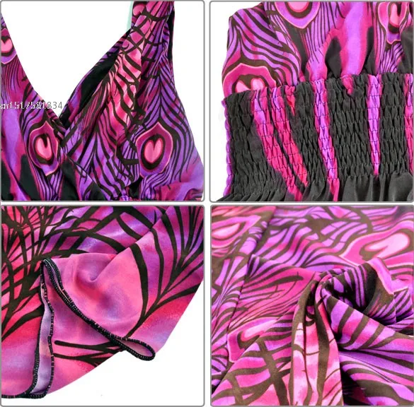 Женское длинное пляжное платье с павлиньим хвостом Гавайское богемное v образным