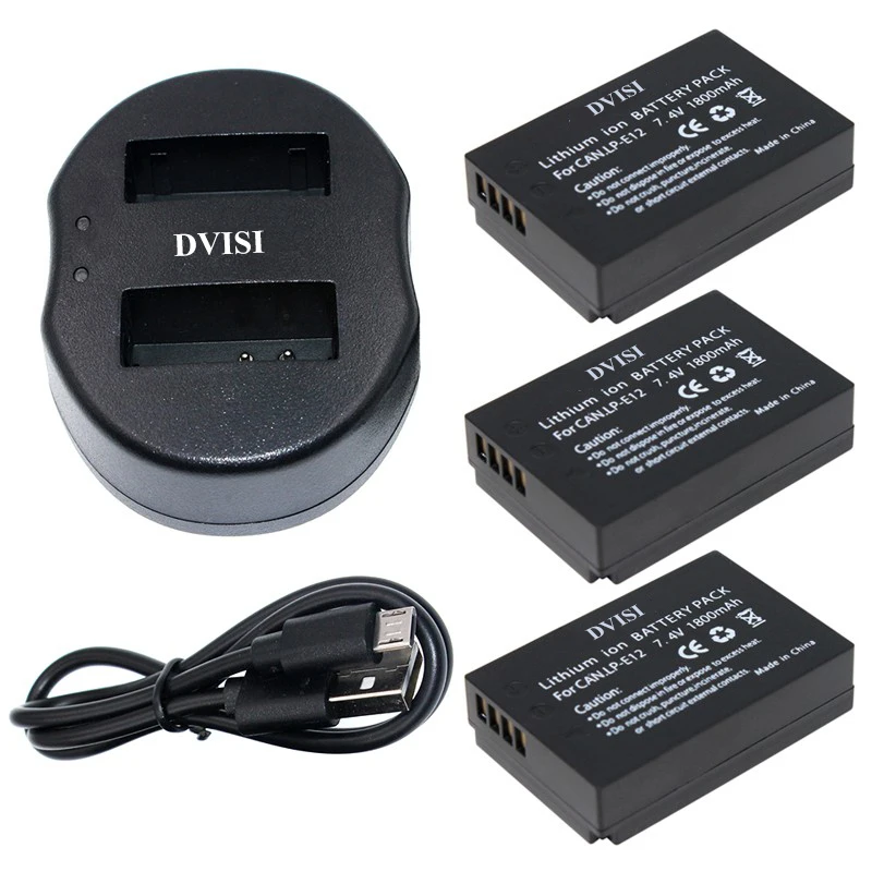 3pcs LPE12 LP-E12 LP E12 Rechargeable Batteries with USB Dual Charger for Canon EOS M M2 100D Kiss X7 Rebel SL1 | Электроника
