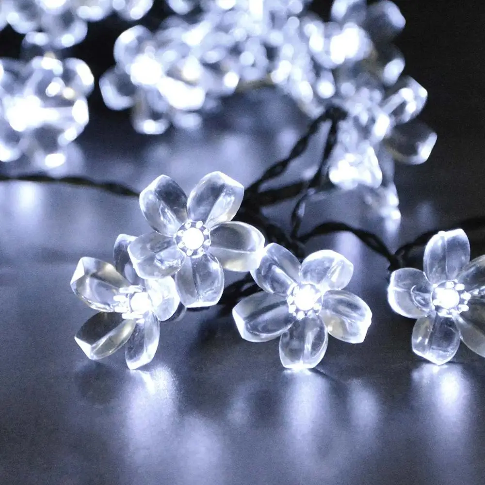 7M Flowers White Садовые гирлянды на солнечных батареях, цветочные медные гирлянды, вечерние гирлянды для двора, декоративные огни, водонепроницаемая сказочная гирлянда - Цвет: 7M Flowers White