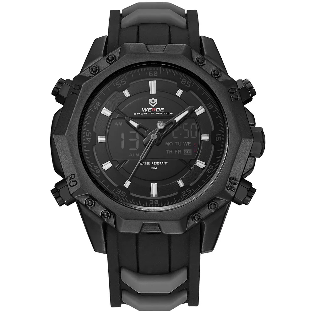 WEIDE 6406 мужские повседневные часы лучший бренд класса люкс будильник водостойкие спортивные наручные часы Аналоговые цифровой автоматический LCD человек - Цвет: Серый