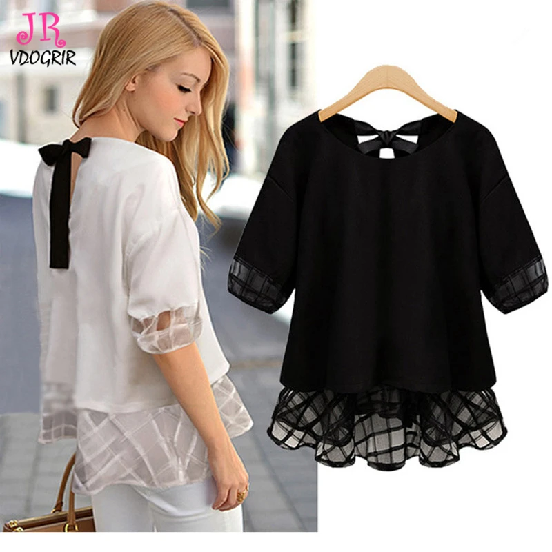 VDOGRIR/брендовая шифоновая Футболка с вырезами и оборками для девочек женская