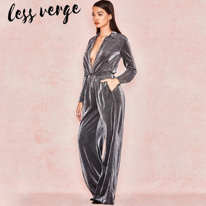 Lessverge женский комбинезон с отложным воротником и блестками v образный вырез
