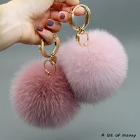 luxury 13cm fluffy real fox fur ball pom poms fur pompom high quality keychain car key chain metal ring pendant for women f312