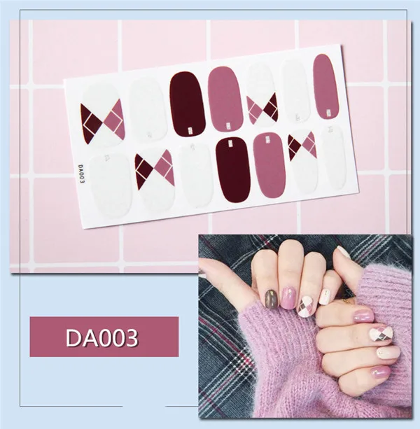 3 14 насадок/набор полное покрытие наклейки для ногтей s Обертывания DIY наклейки для нейл-арта простые наклейки s самоклеющиеся наклейки для ногтей розовый белый черный зеленый - Цвет: 3