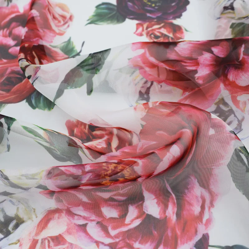 Шифоновая ткань с изображением пиона и роз для летних платьев потертый шик | Дом