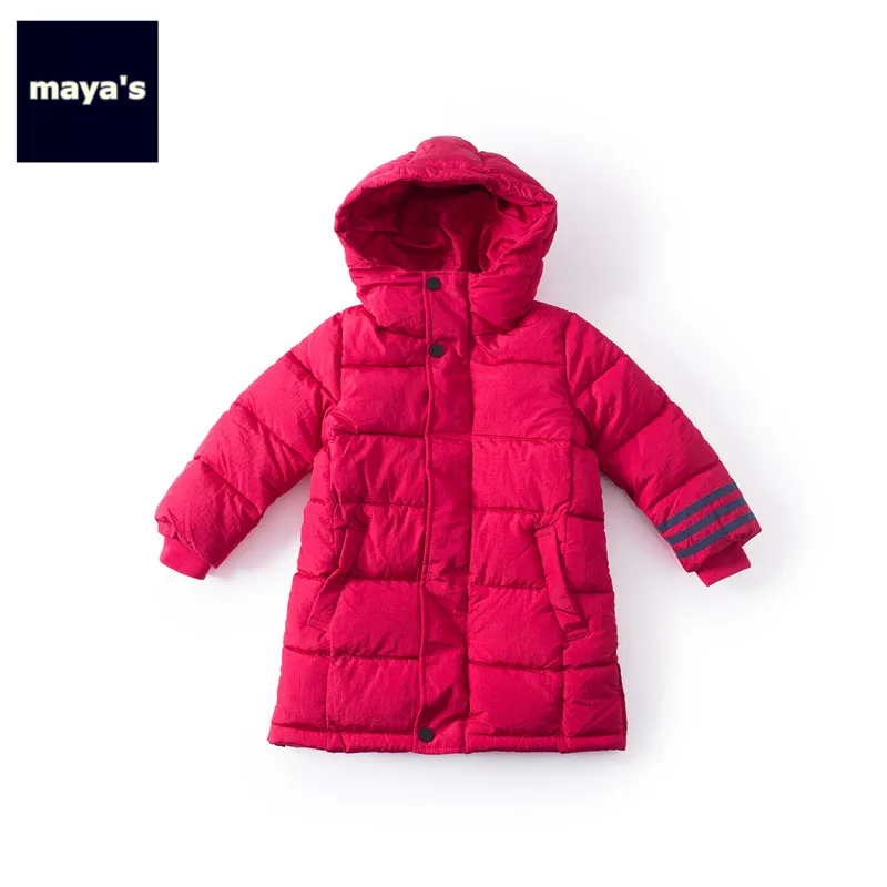 Mayas/красные Утепленные зимние парки с длинными рукавами для детей модная базовая