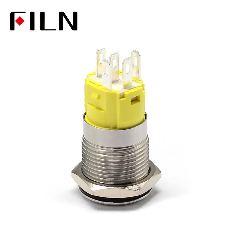 Светодиодный металлический кнопочный переключатель из нержавеющей стали 16 мм 12