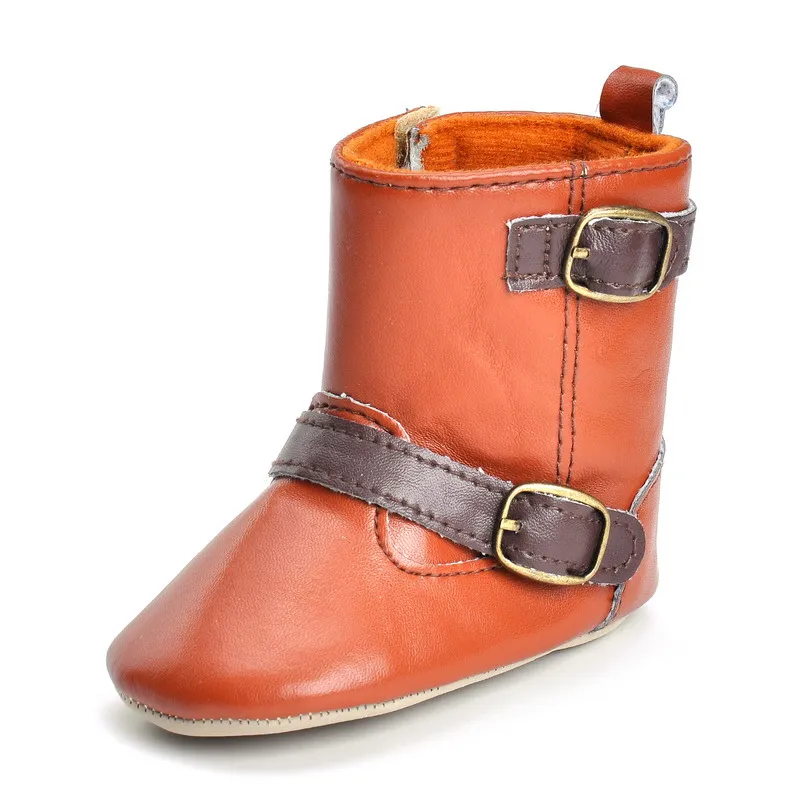 Новые модные детские ботинки для мальчиков высокой посадки для малышей на пряжке с противоскользящей подошвой домашние сапоги для девочек первых шагов.