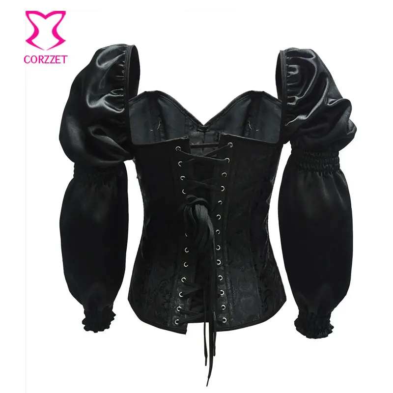 Черный пышный с длинным рукавом Викторианский готический корсет и юбка наряды