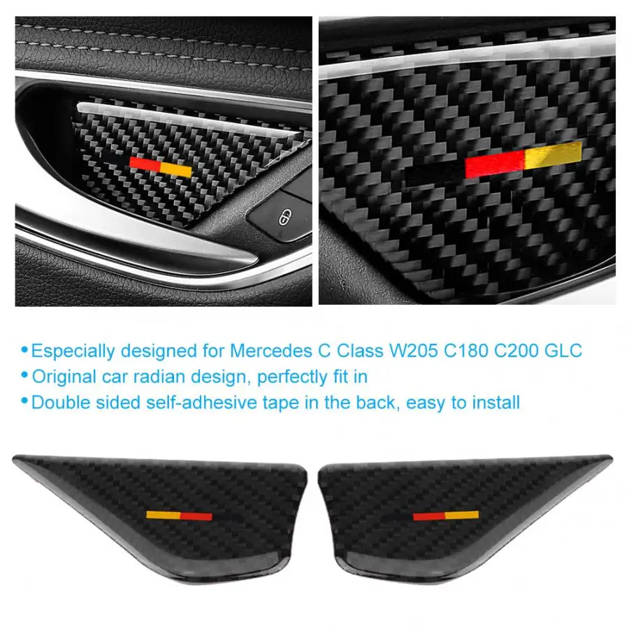 4Pcs Carbon Fiber Car Interior Door Handle Bowl Cover Trim for Mercedes C Class W205 C180 C200 GLC Car Styling
