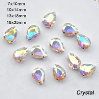 drop shape glass rhinestones with claw crystal ab sew on crystal stone strass diamond metal base buckle wedding decoration