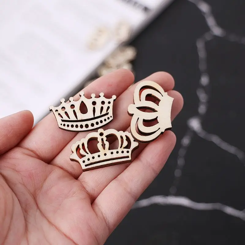 25 шт. лазерная резка дерева украшение деревянная Корона Форма Ремесло Свадебный