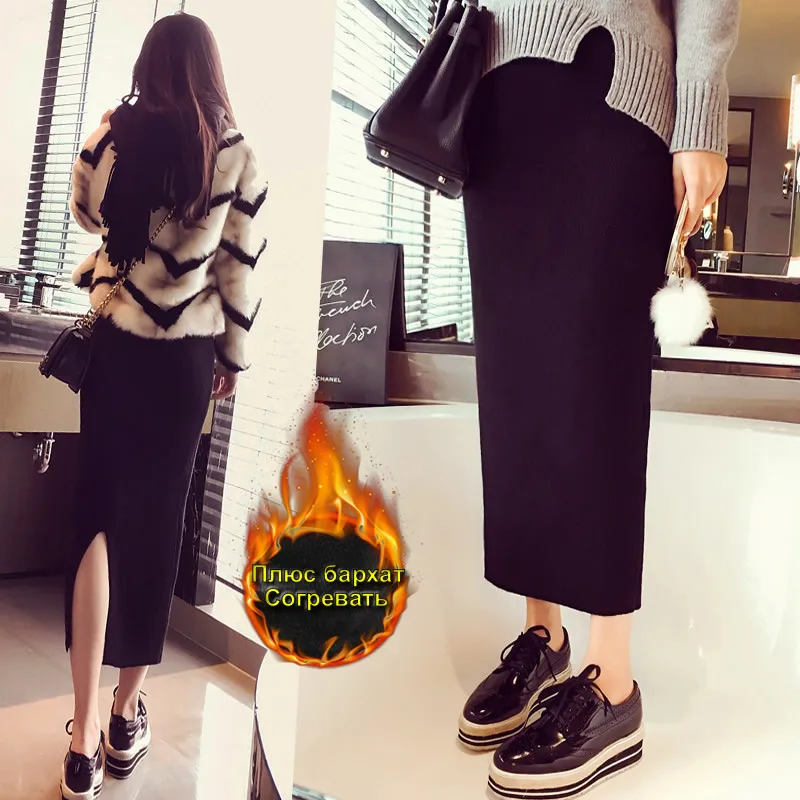 Зимняя одежда для беременных средней длины трапециевидная юбка черное бархатное