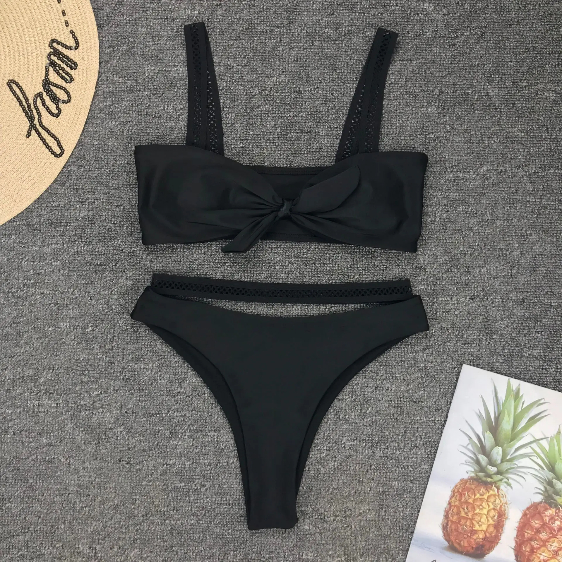 Женский комплект бикини из двух предметов однотонный красный купальник с