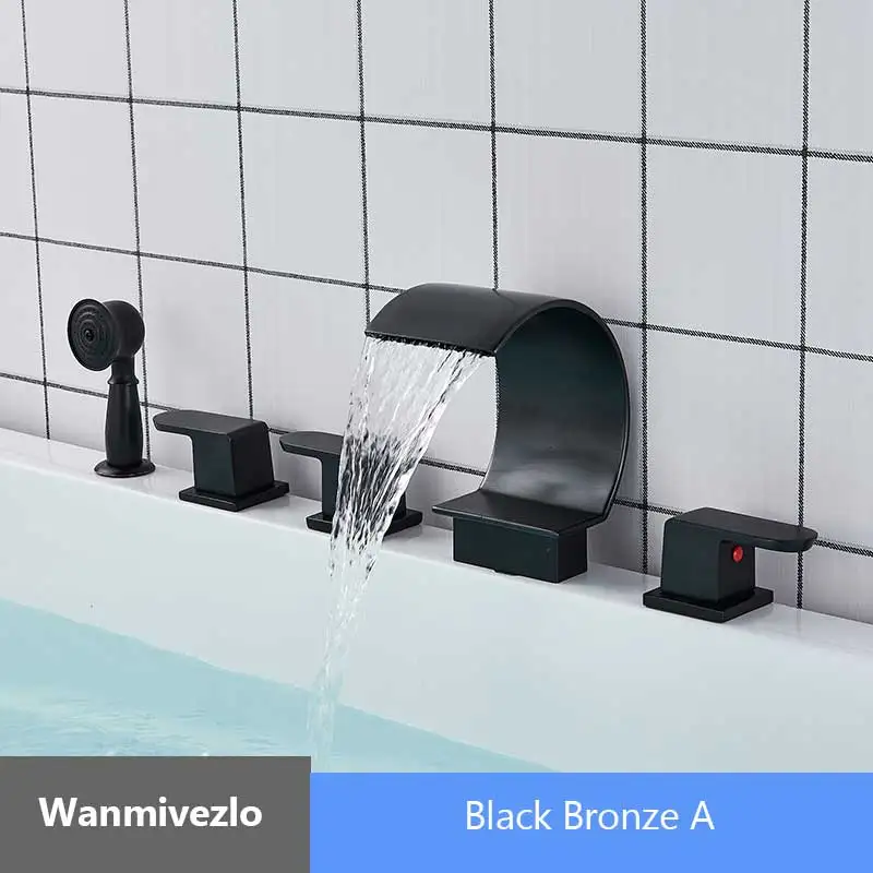 Хромированный смеситель для душа 5 шт. водопад кран для раковины в ванной латунный кран для ванной комнаты 3 ручки смеситель кран Torneiras выдвижной ручной душ - Цвет: Black Bronze  A