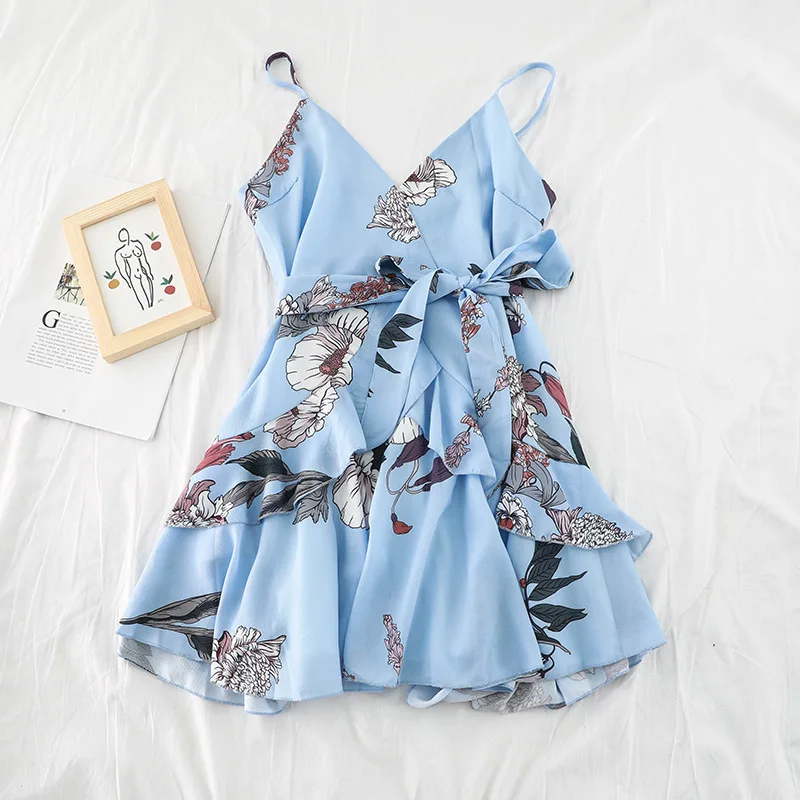 SKOONHEID Для женщин платье с цветочным рисунком летние винтажные печати рюшами для