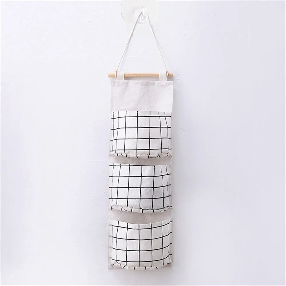 

Creative 3 Pockets Wall Hanging Storage Bag Cotton Line Hanging Organizer Bag Sundries Toys Organizer Hang Bag Home Decoration