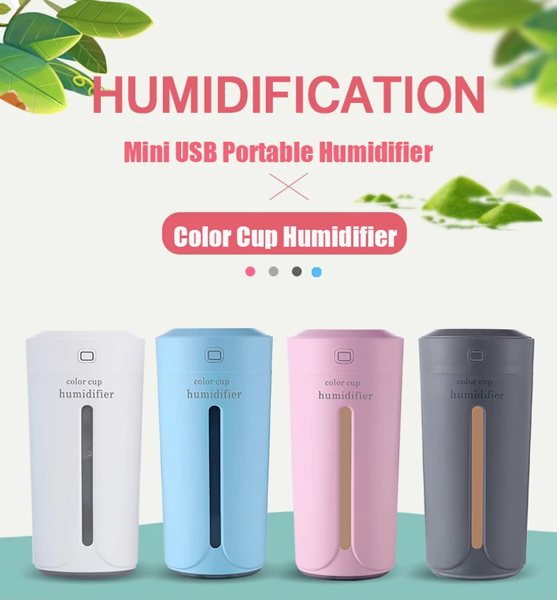 230 мл автомобиль Humidfier USB Воздухоочистители освежитель с светодиодный светильник ароматерапия, работающий от источика для Авто Мини Цвет Cup Humidifier