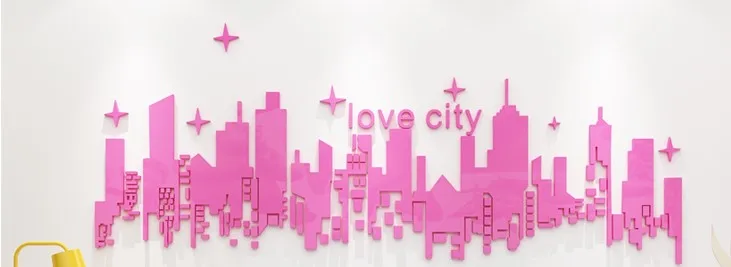 pink Романтический городской силуэт креативный тренд украшение для гостиной спальни прикроватный магазин настенная 3d самоклеящаяся акриловая Наклейка на стену - Цвет: pink