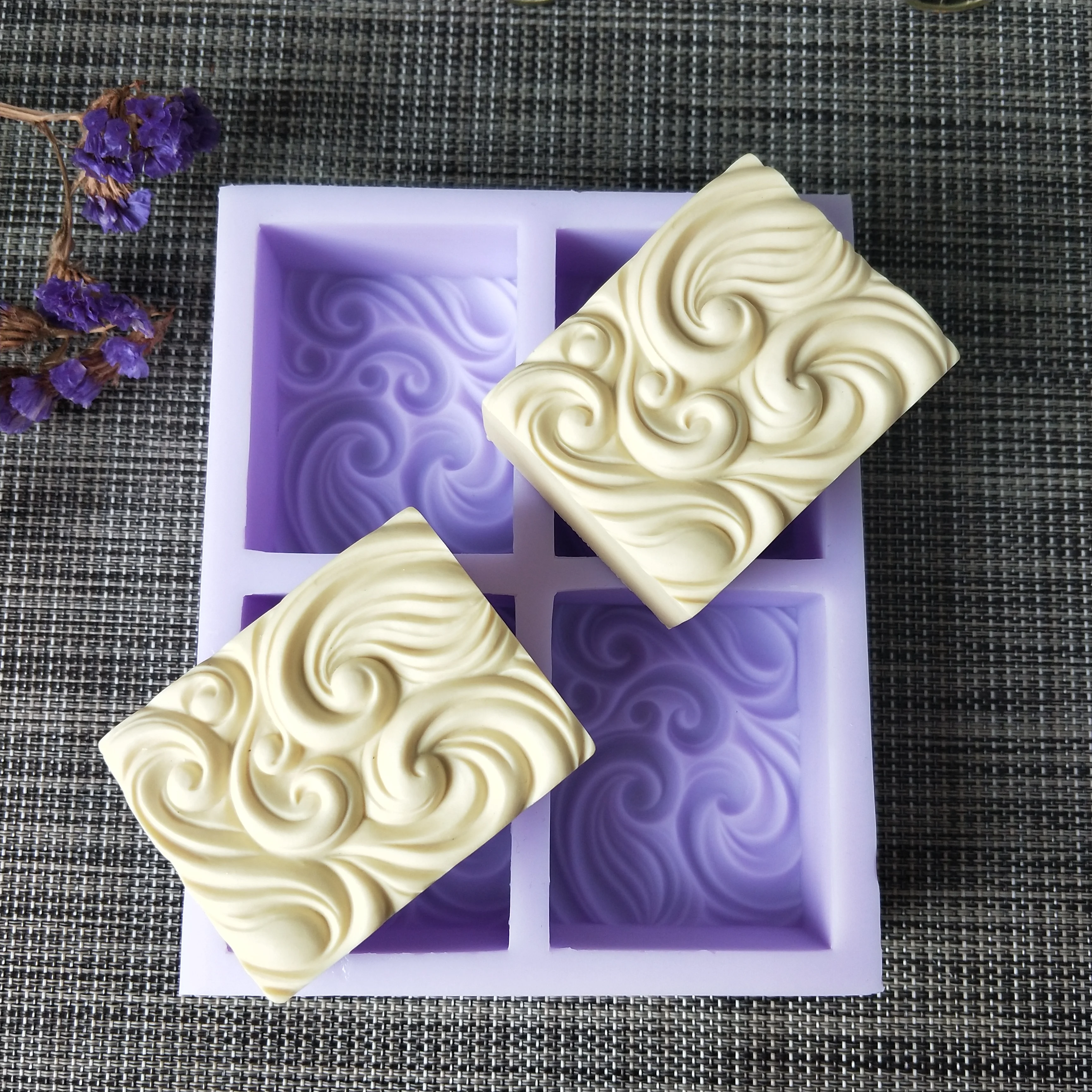 

PRZY Silicone Soap Mold Four-hole Square Ripple Soap Handmade Soap DIY Aroma Mould Soap Making Moulds Resin Clay Molds