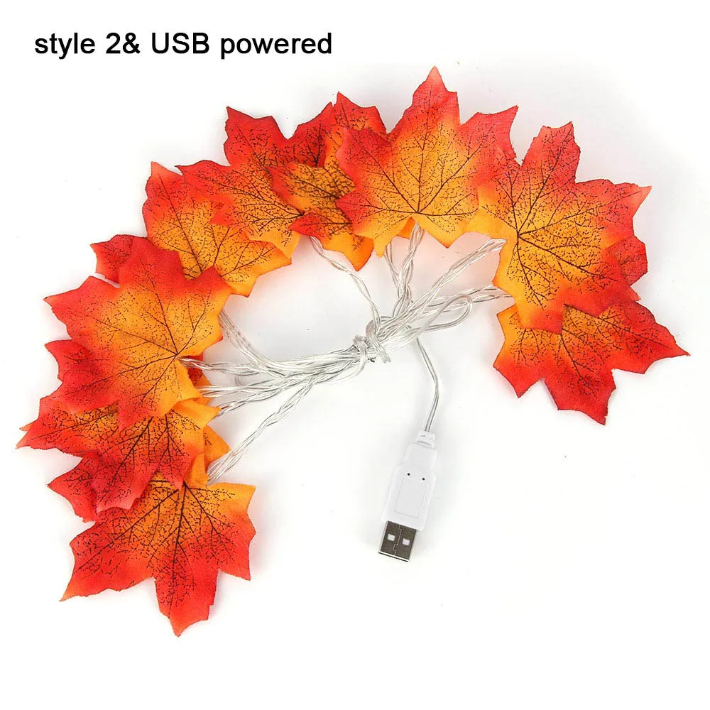 style 2 USB 1.5M10 светодиодный/3 м 20 светодиодный кленовые листья светодиодный индикатор AA батарея USB работает осенние лестничные перила декоративные растения забор Вечерние огни - Испускаемый цвет: style 2 USB