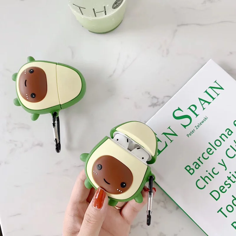 Для AirPods чехол милый 3D мультфильм авокадо наушники чехол для Apple Airpods 2 силиконовые наушники чехол для Air pods Earpods ремешок