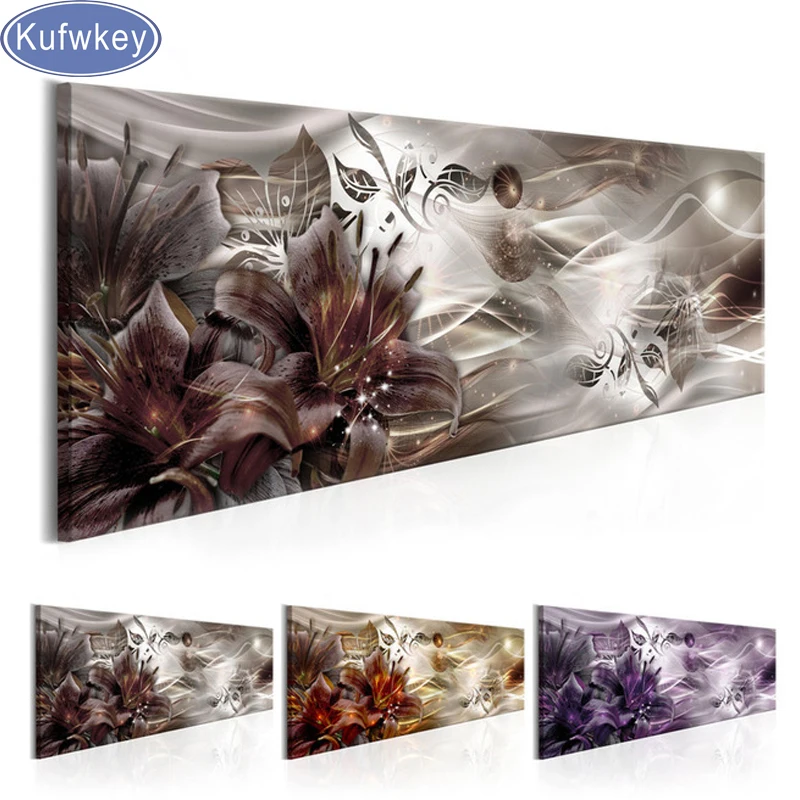 Большие размеры Алмазная вышивка лилии цветы алмазы мозаика камни в форме