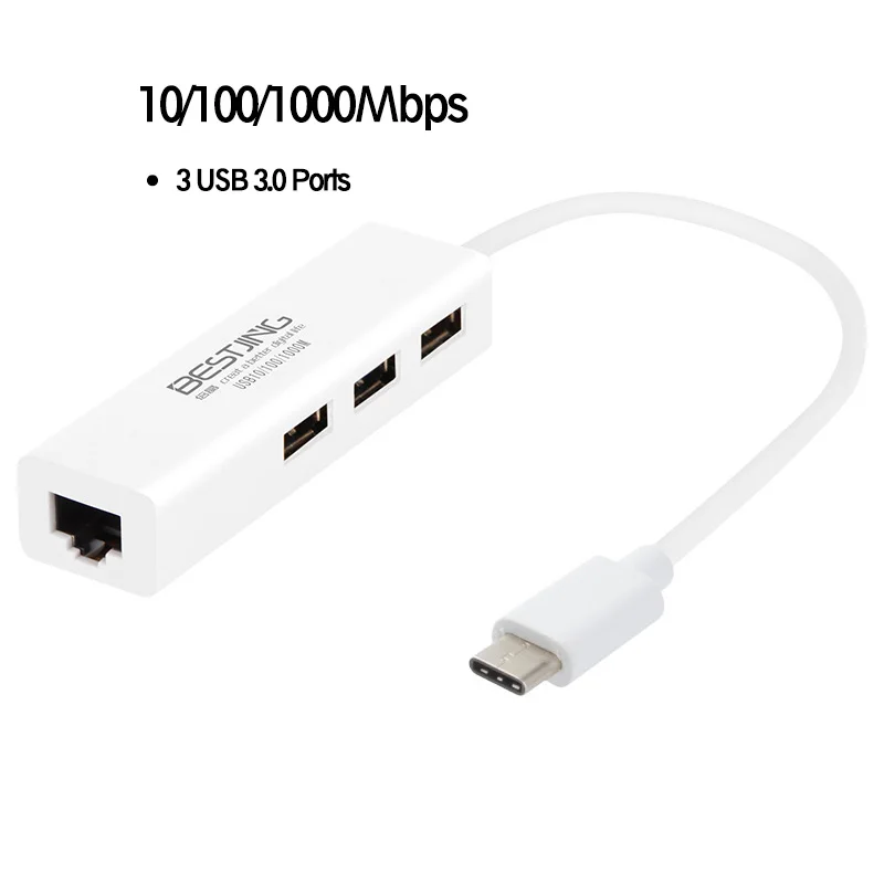 Bestjing USB C концентратора Тип до 3 Порты и разъёмы 0 Gigabit Ethernet Lan RJ45 сетевой адаптер для